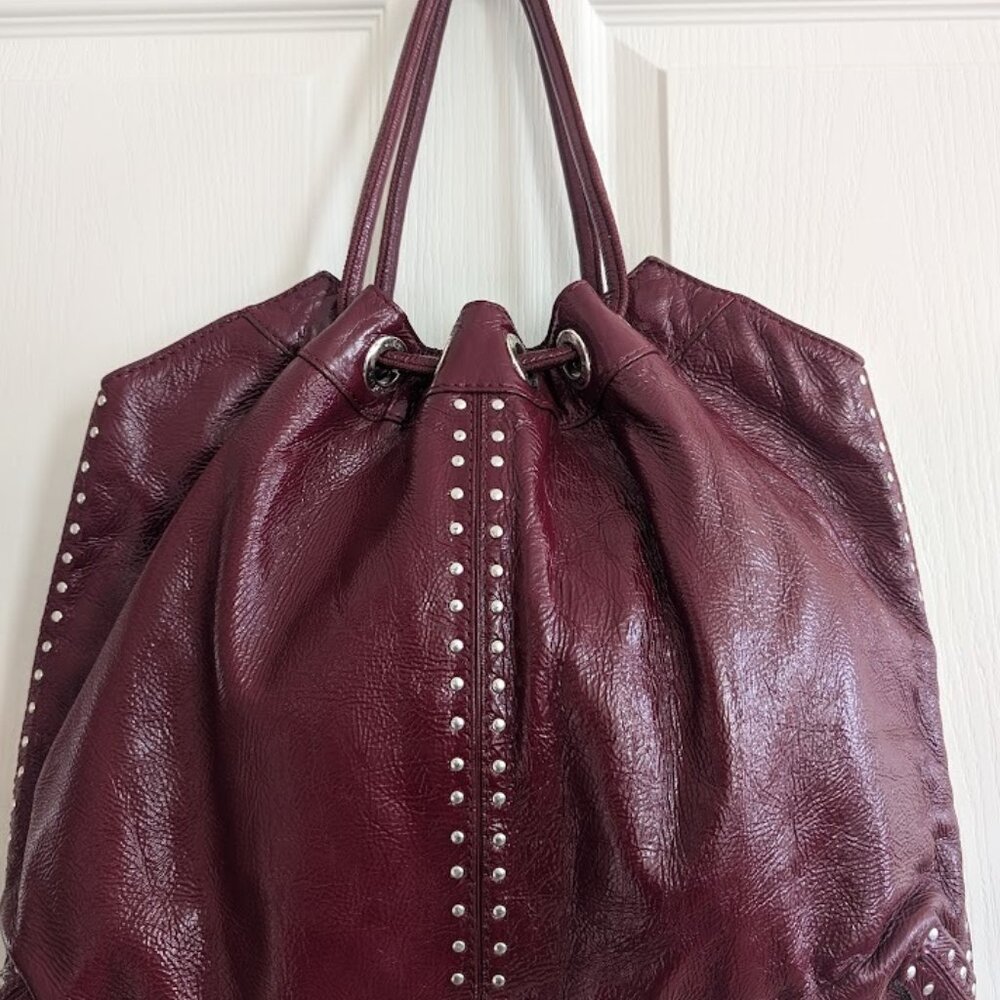 Michael Kors Astor Studded Large Red Patton Leather Ring Tote Bag